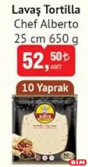 CHEF ALBERTO LAVAŞ TORTİLLA 25 CM 650 G 10 YAPRAK fiyat ve kampanya bilgisi